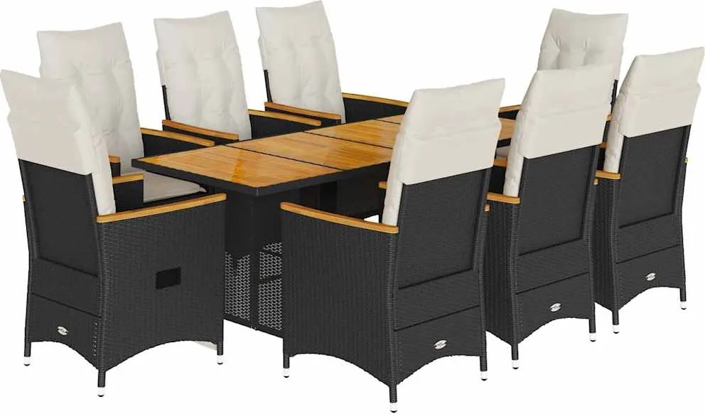 vidaXL Set mobilier de grădină cu perne, 9 piese, negru, poliratan