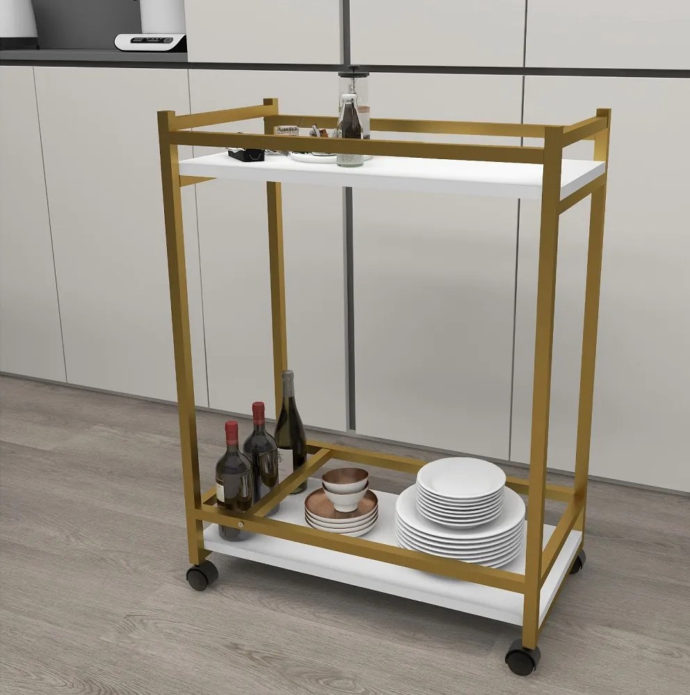 "Măsuță servire cu roti, Clasic, 81cm, alb-airiu"