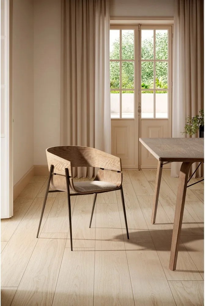 Set de scaune de sufragerie în culoare naturală cu cotiere 2 buc. tapițat Naia – MOME