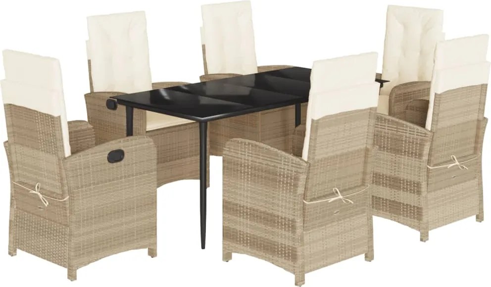 vidaXL Set de masă pentru grădină, 7 piese, cu perne, bej, poliratan