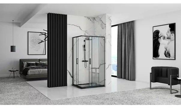 Cabina de dus dreptunghiulara Rea Punto cu usa glisanta 80x100 negru