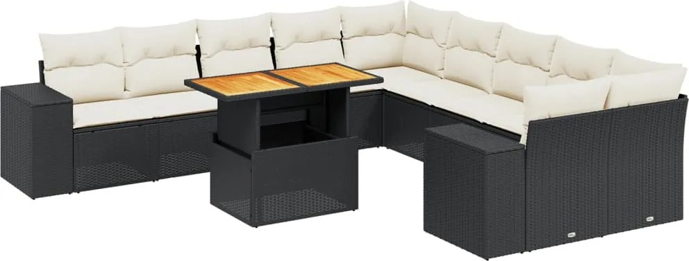 vidaXL Set canapele de grădină cu perne, 11 piese, negru, poliratan