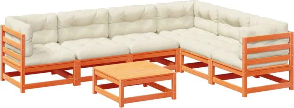 vidaXL Set canapele grădină cu perne, 7 piese, maro, lemn masiv de pin