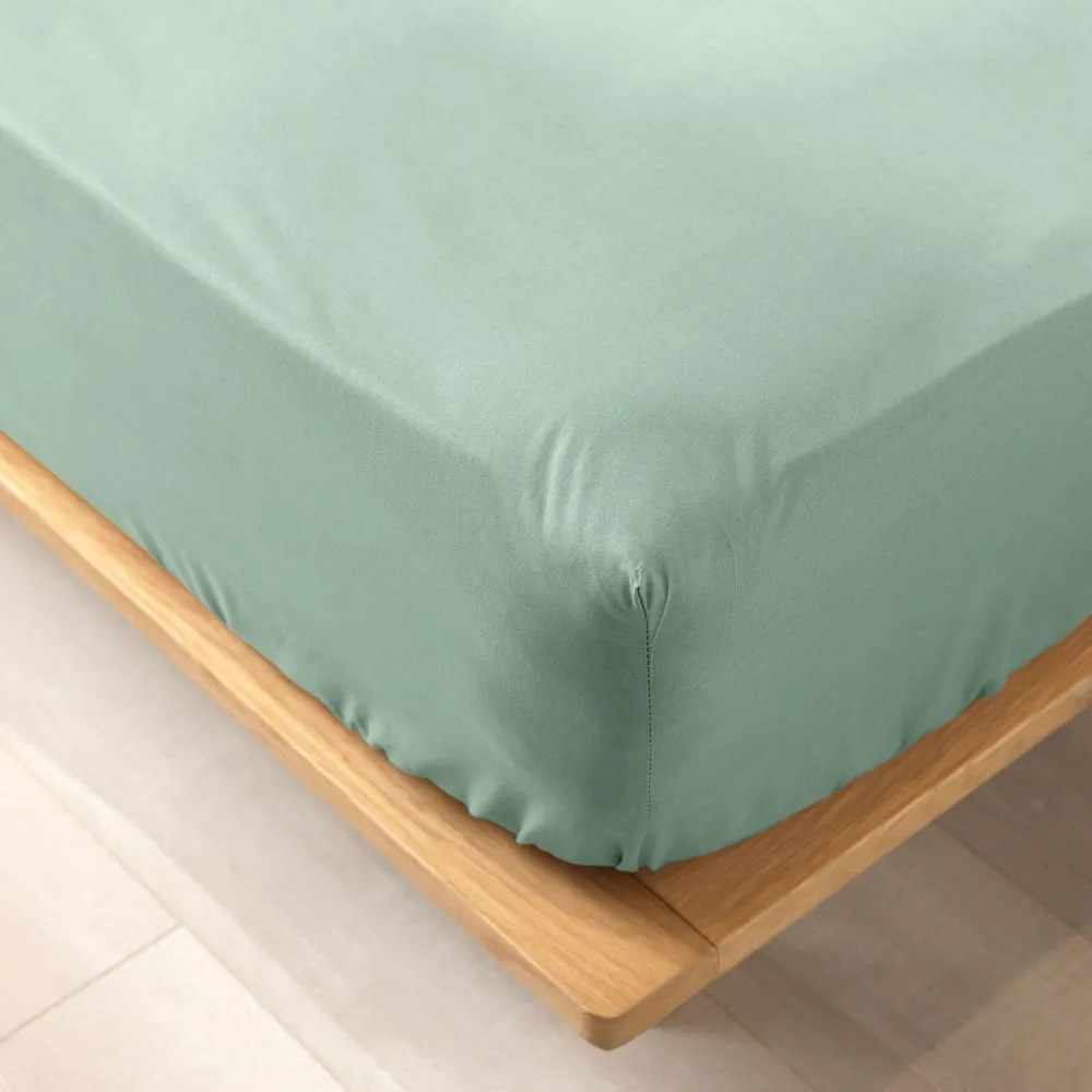 Cearceaf verde deschis din bumbac organic cu elastic 160x200 cm Biolina – douceur d'intérieur