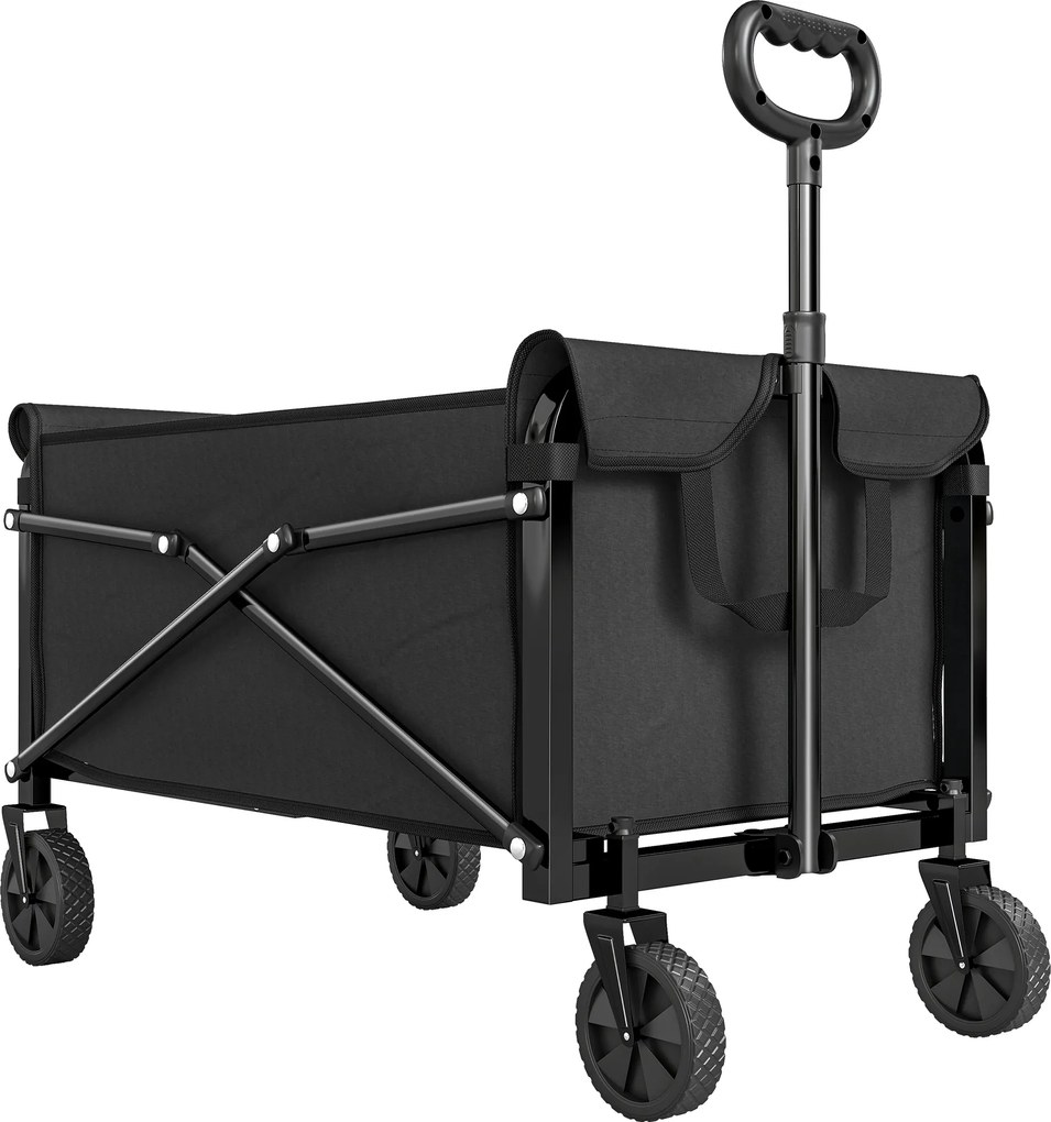 Outsunny Cărucior de Grădină 80L Pliabil cu Mâner Reglabil, din Metal și Țesătură Oxford, 78x47.5x92 cm, Negru | Aosom Romania