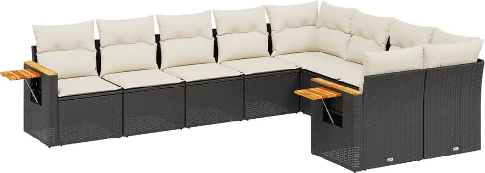 vidaXL Set mobilier de grădină cu perne, 9 piese, negru, poliratan