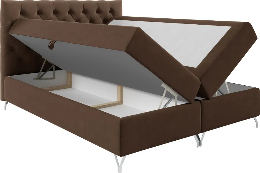 Pat cu boxspring, 200x200, ţesătură maro Velvet, GULIETTE + cadou