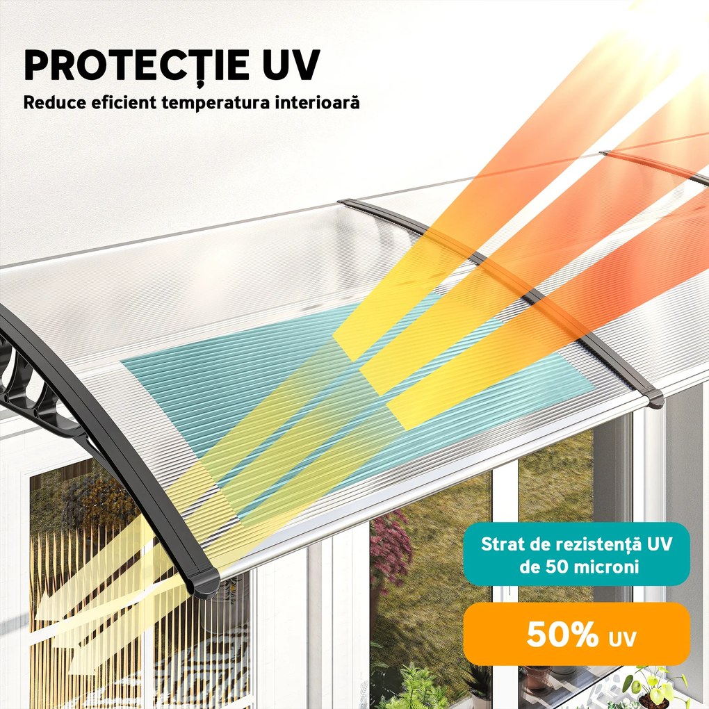 Outsunny Copertina pentru exterior, curbata cu suruburi si buloane incluse, copertina din policarbonat, PP si aluminiu, 295x90x23.5cm