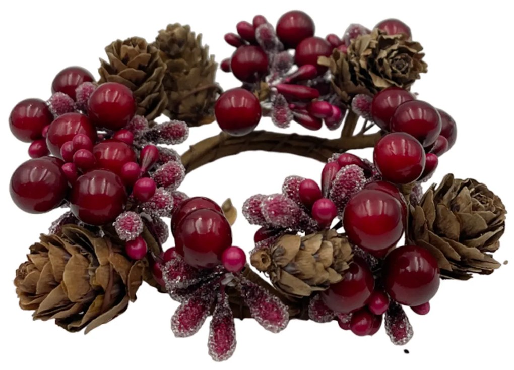 Coronita decor lumanare Craciun COUNTRY, Rosu, 10cm