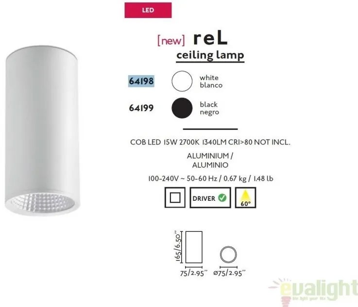 Plafonier, spot negru cu iluminat LED, REL-P 64199
