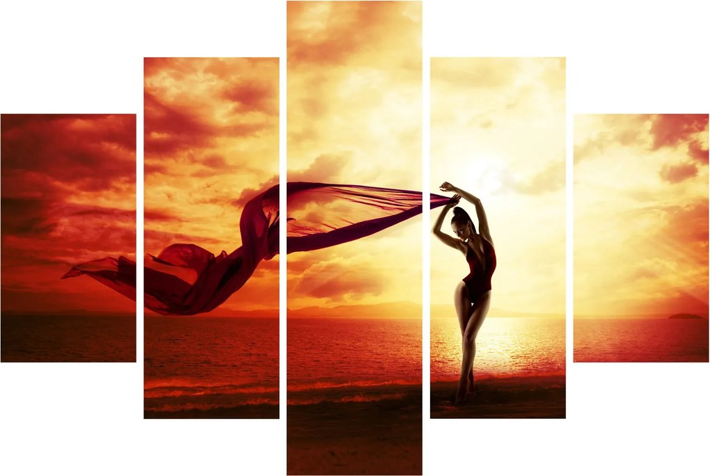 Tablou - Silueta femeii la apus de soare (150x105 cm)