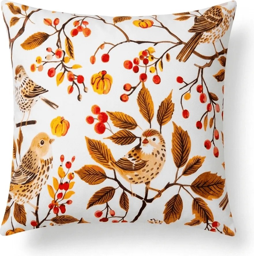 Husa pentru perna din microfibra BIRDS PUMPKIN 45x45 cm, maro