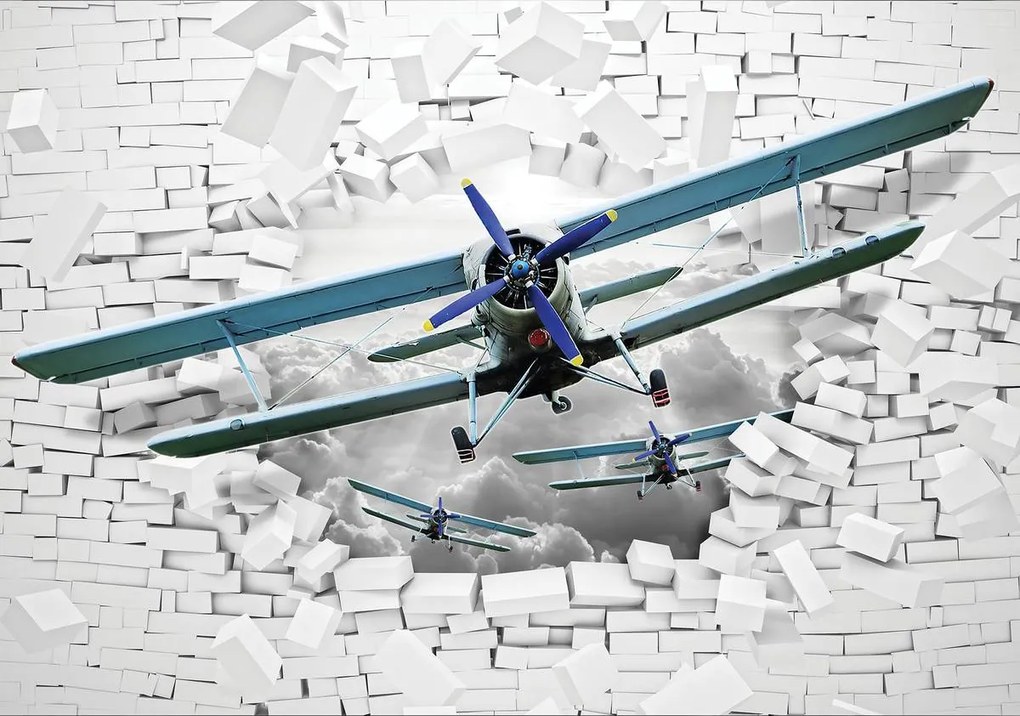 Fototapet - Avionul zboară din perete 3D (254x184 cm)