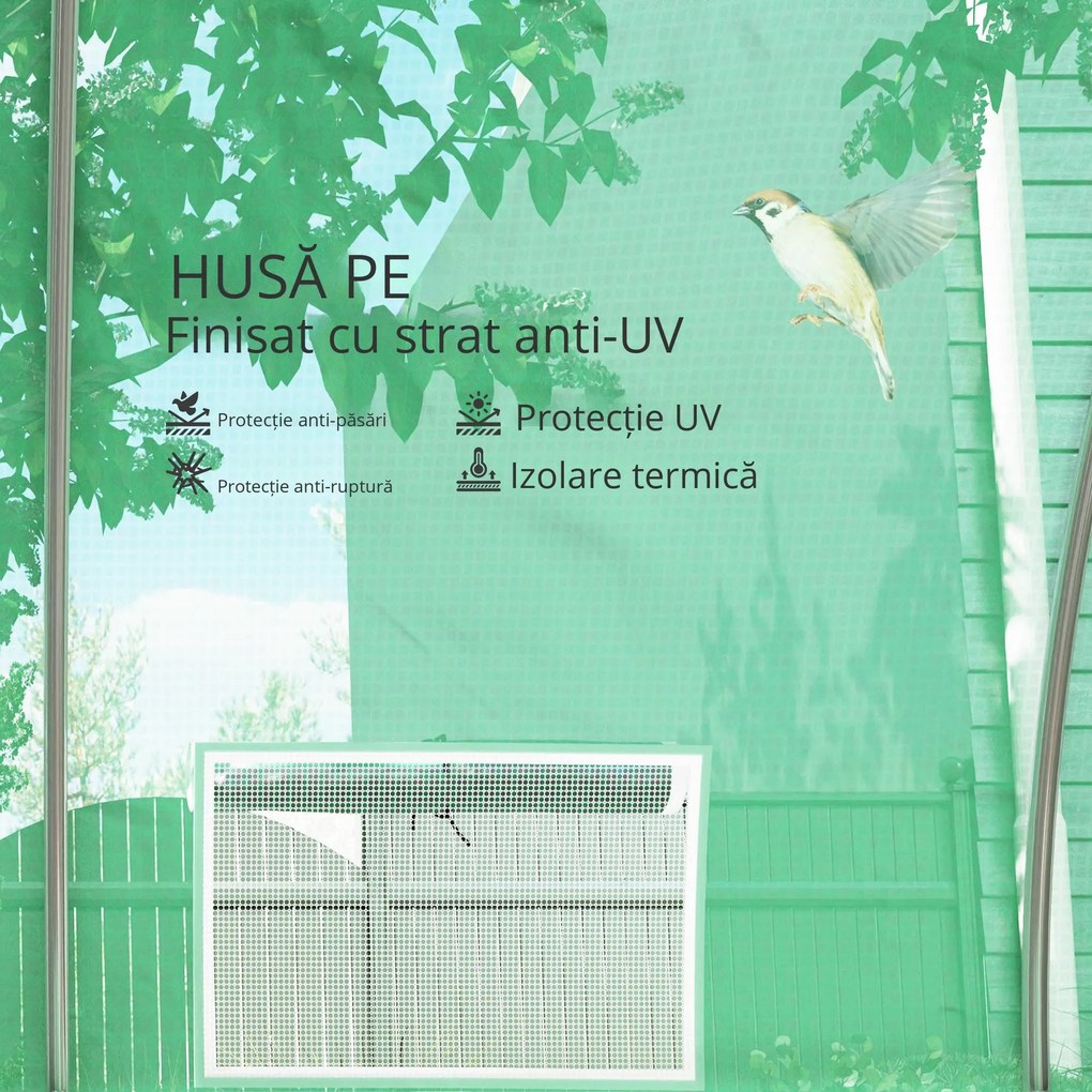 Outsunny Seră de grădină tunel 24m² 8L x 3l x 2H m - 16 ferestre, Ușă înfășurabilă oțel galvanizat, folie PE, Verde | Aosom Romania