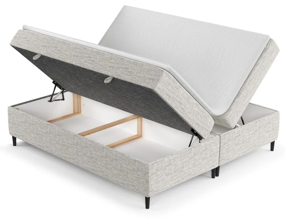 Pat boxspring gri deschis cu spațiu de depozitare 160x200 cm Araya – Maison de Rêve