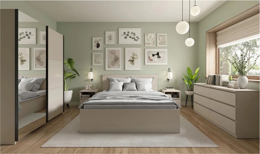 Set dormitor TETRIX, casmir, pat 160x200, dulap cu 2 usi, 2 noptiere s