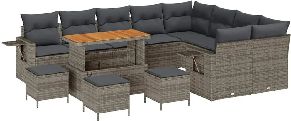 vidaXL Set de canapele pentru grădină cu pernă 13 pcs Gri poliratan