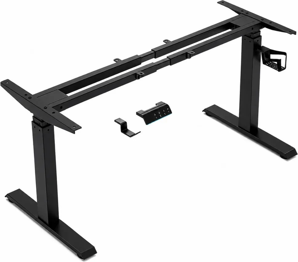 VARYON D16 – Cadru electric pentru birou, reglabil pe înălțime 72-117 cm și lățime 97-145 cm, 2 motoare, 3 memorii, sistem anti-coliziune, 150 kg, Negru
