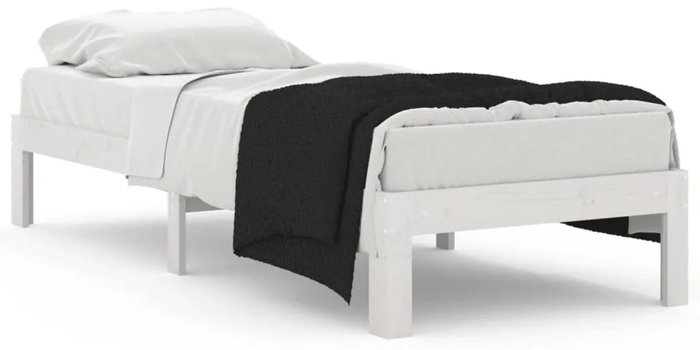 810326 vidaXL Cadru de pat mic single, alb, 75x190 cm, lemn masiv