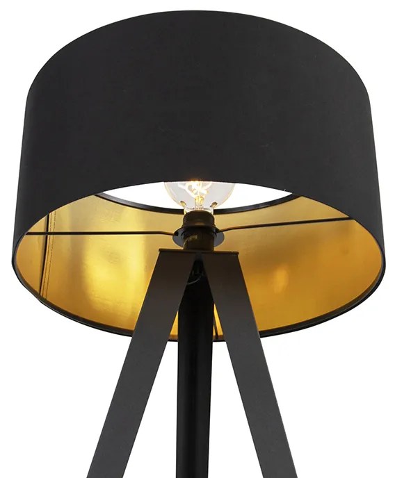 Lampă de podea neagră cu abajur negru și interior auriu - Ilse