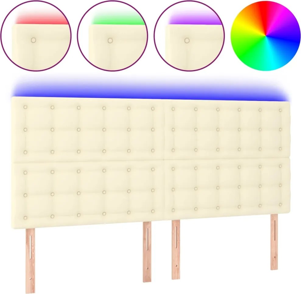 vidaXL Tăblie cu LED-uri, crem, 160x5x118/128 cm, piele ecologică