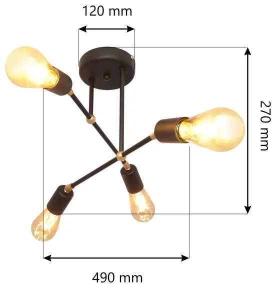 Lustră aplicată ROSETTE 4xE27/15W/230V neagră/aurie