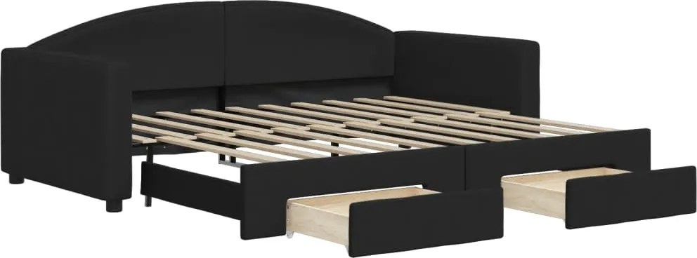 vidaXL Pat de zi cu extensie și sertare, negru, 90x190cm, textil