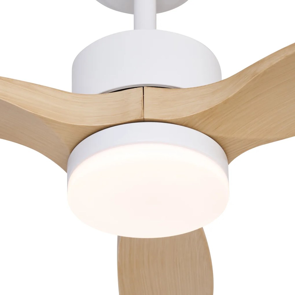 Ventilator inteligent de tavan alb cu imprimeu de lemn 132cm incl. LED Dimmable cu telecomandă - Joly