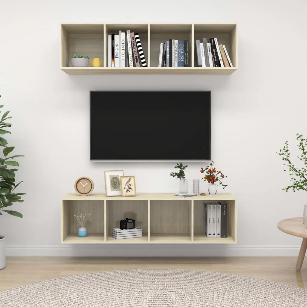 vidaXL Dulapuri TV montate perete 2 buc, stejar sonoma, lemn prelucrat