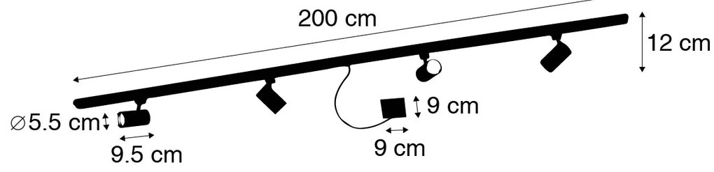Sistem de șine monofazat bronz închis cu 4 spoturi și sursă de alimentare pătrată - Jeana