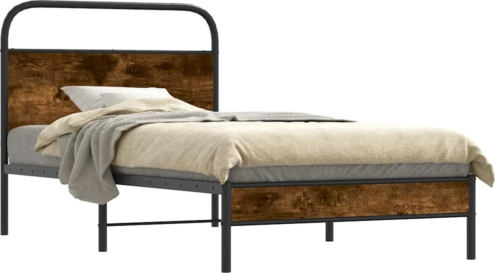 vidaXL Cadru de pat fără saltea 90x200cm Stejar fumuriu lemn prelucrat