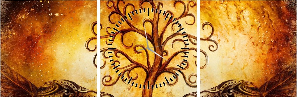 Tablou natural abstract cu copac (cu ceas) (90x30 cm)