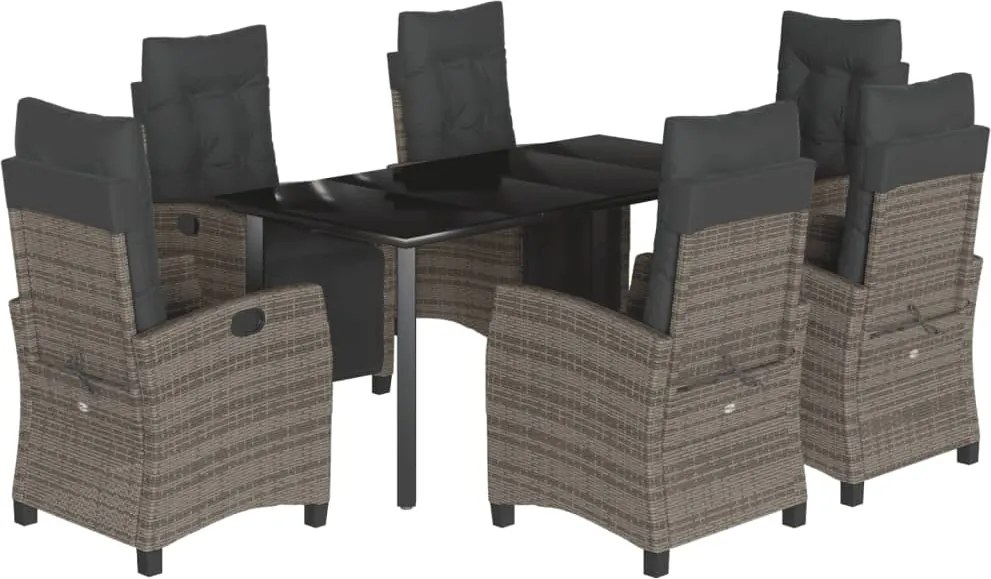 vidaXL Set mobilier de grădină cu perne, 7 piese, gri, poliratan
