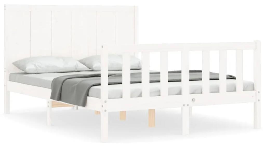 3192622 vidaXL Cadru de pat cu tăblie, alb, 140x200 cm, lemn masiv