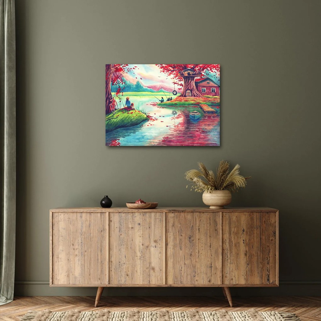 Tablou - Acuarelă, Golf într-un sat de munte (70x50 cm)