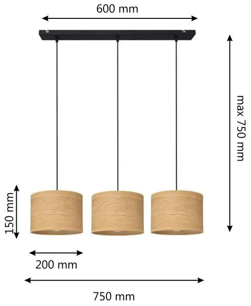 Lustră pe cablu ALBA 3xE27/15W/230V maro/negru