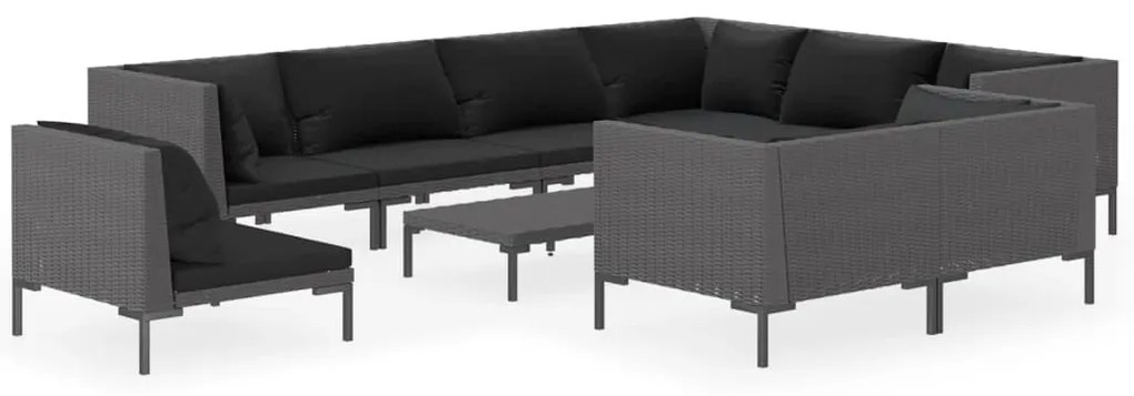 3099881 vidaXL Set mobilier de grădină cu perne,10 piese,gri închis, poliratan