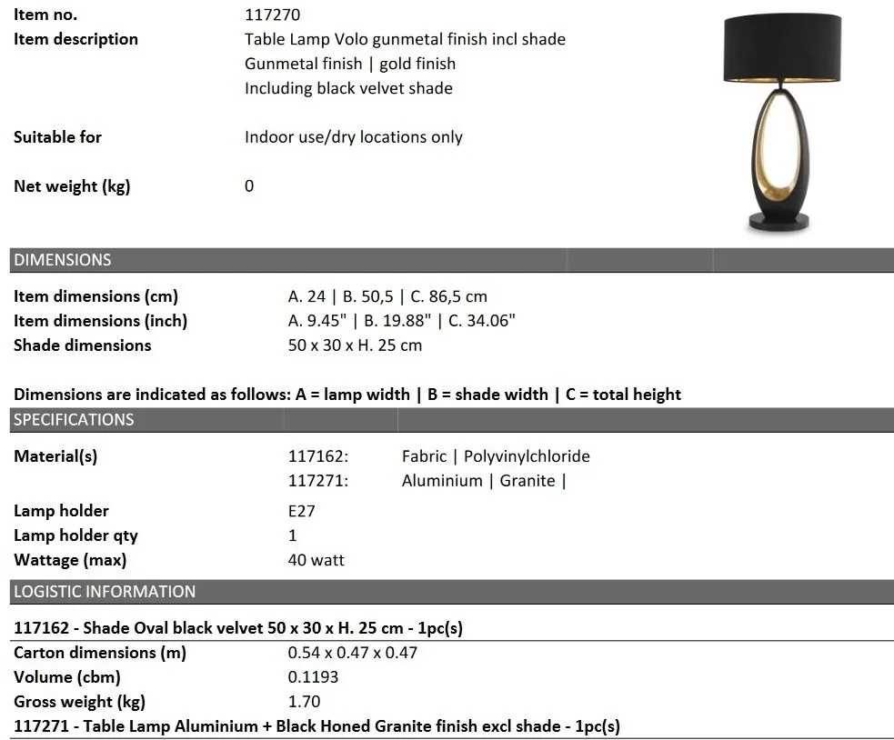 Veioza, Lampa de masa design LUX Volo