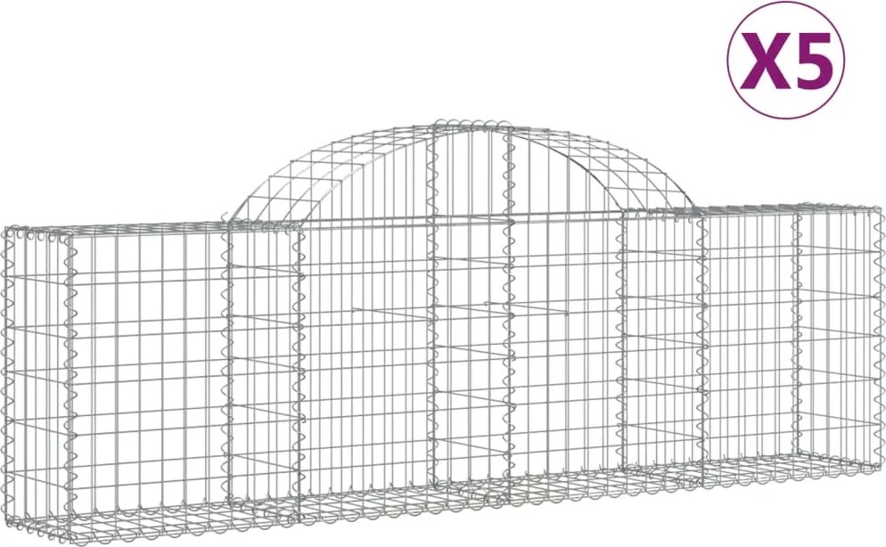 vidaXL Coșuri gabion arcuite 5 buc, 200x30x60/80 cm, fier galvanizat