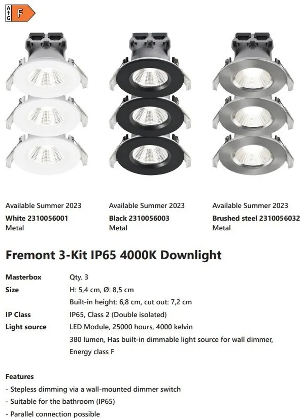 Set de 3 spoturi incastrabile baie LED dimabil Fremont 3-Kit IP65 4000K argintiu
