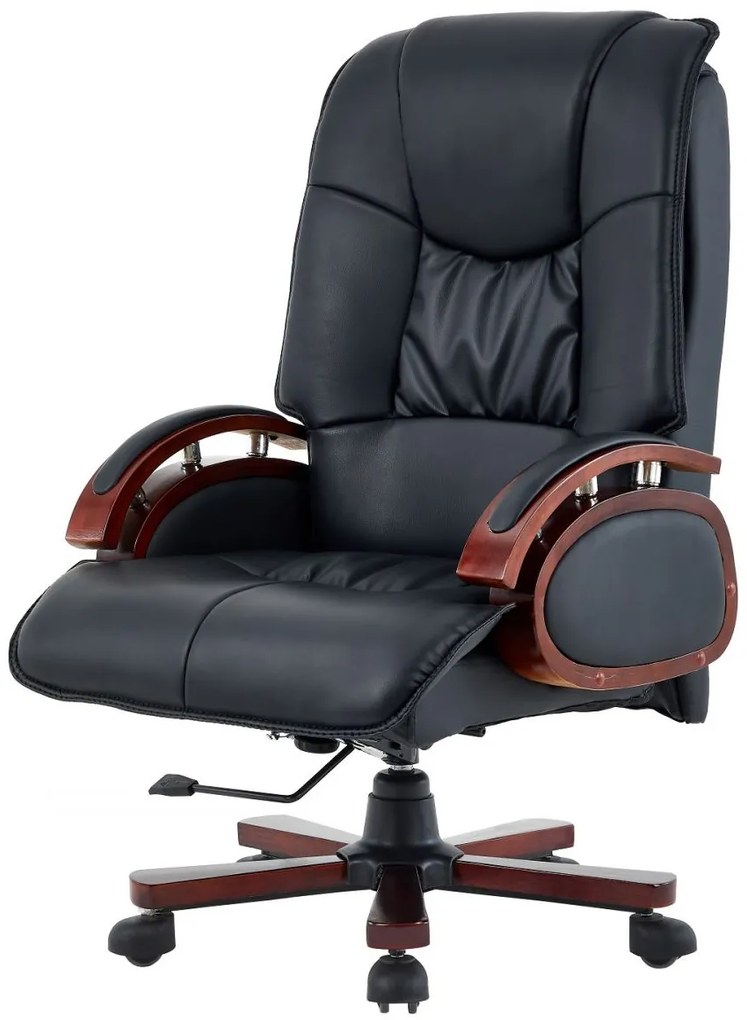 Scaun directorial din lemn masiv, piele PU Premium, Negru/Maro