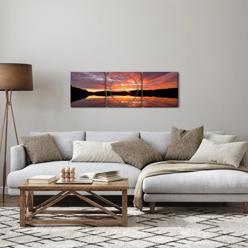 Tablou - Apus de soare peste lac (cu ceas) (90x30 cm)