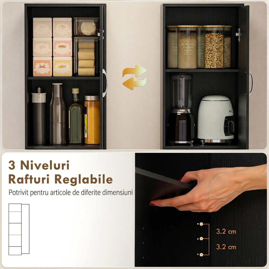 HOMCOM Dulap de bucătărie Slim cu 5 rafturi și spațiu interior reglabil, din lemn, 40x35x180 cm, negru | Aosom Romania