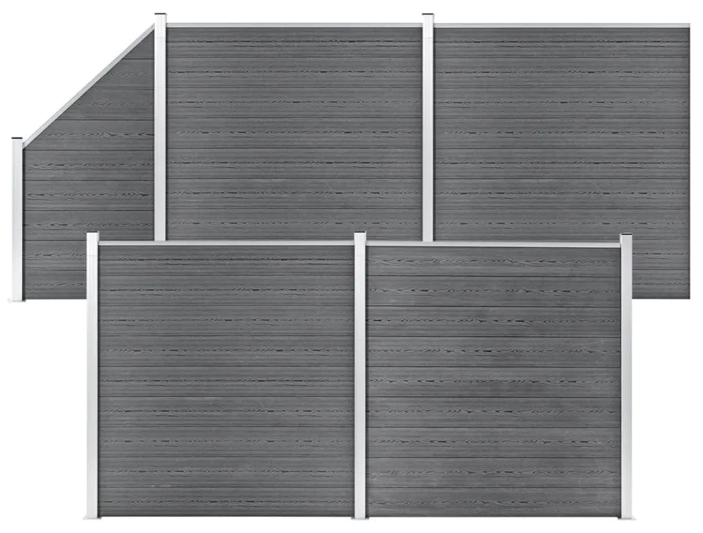 vidaXL Set panouri gard, 4 pătrate + 1 oblic, gri, 792 x 186 cm, WPC