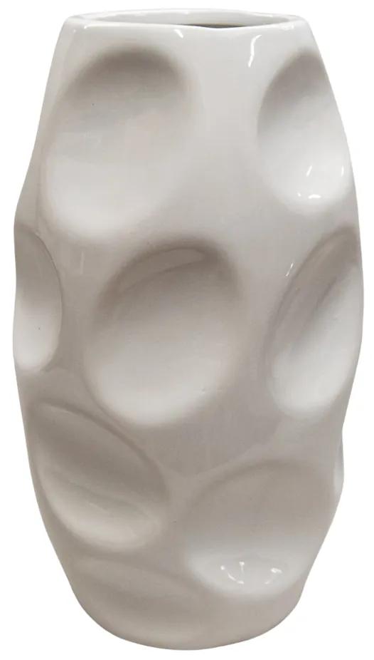 Vază albă din ceramică, cu model adâncituri, 20x10 cm