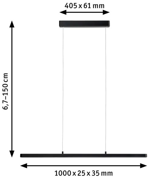Lustră pe cablu dimabilă LED/42W LENTO 230V neagră Paulmann 79693
