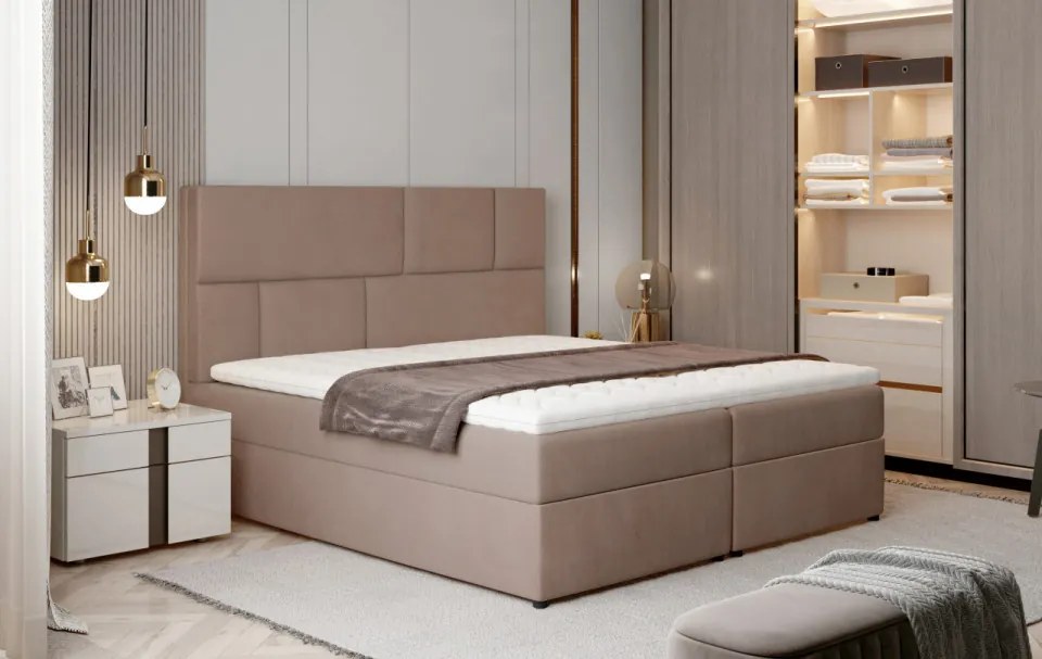 Pat boxspring, tapitat, cu spatiu pentru depozitare, 185x210 cm, Florence, Eltap (Culoare: Gri inchis piele / Soft 11)