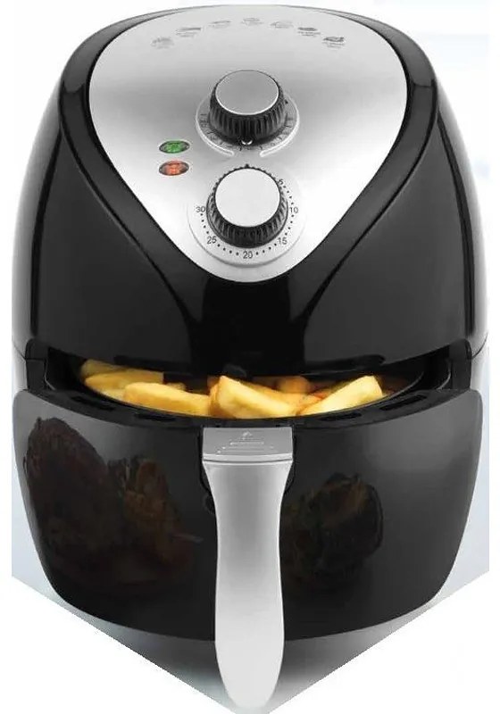 Friteuza cu aer cald Crown CAF-3013, 1300W, 3 L, 7 programe, Pana la 200°C, Indicatoare luminoase, Timer, Negru/gri