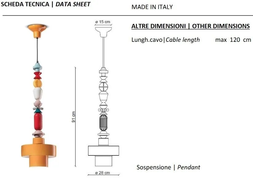 Pendul ceramic design italian realizat manual LARIAT H-91cm