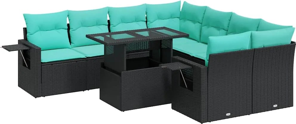 vidaXL Set canapele de grădină cu perne, 9 piese, negru, poliratan